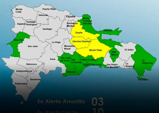 COE eleva niveles de alerta: conoce las provincias en verde y en amarilla