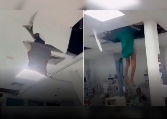 Un paciente cae del techo en un hospital cuando intentaba escaparse (VIDEO)