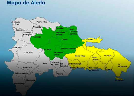 El COE emite alerta amarilla para nueve provincias y mantiene ocho en verde por vaguada